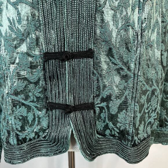 Coldwater Creek Oriental Asian Jacket size Extra Large Sage Green Black Brocade - Picture 6 of 10